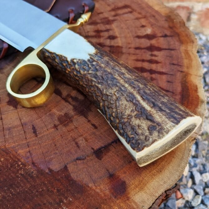 Tombstone Ring Guard Bowie Knife – Handmade Replica | 1095 Carbon Steel Blade with Real Stag Antler Handle - Image 4
