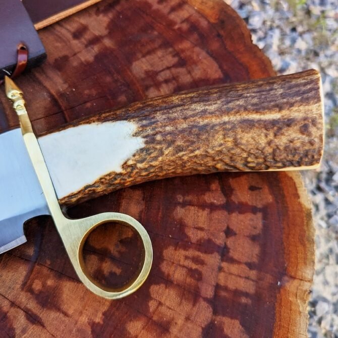 Tombstone Ring Guard Bowie Knife – Handmade Replica | 1095 Carbon Steel Blade with Real Stag Antler Handle - Image 8