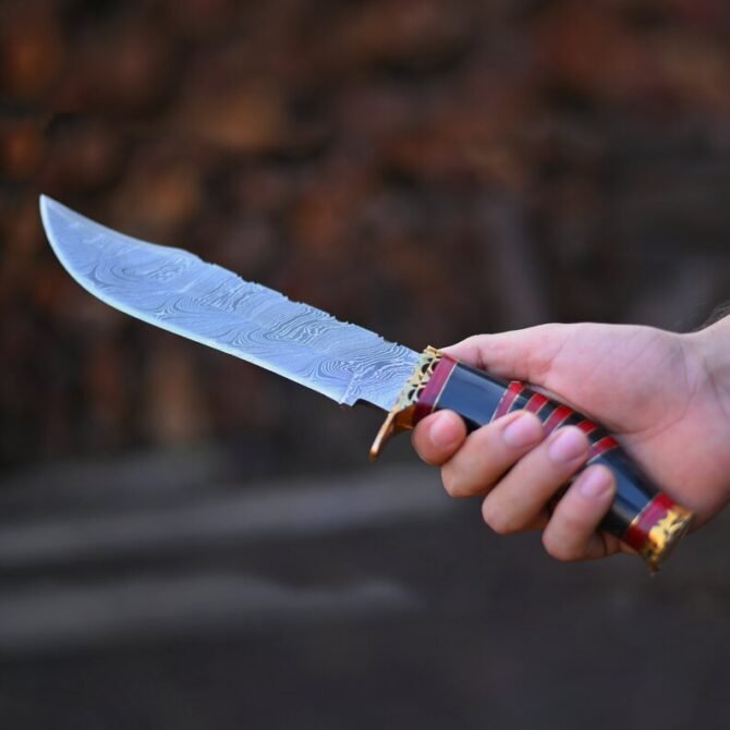 Vintage Damascus Steel Knife | Custom Handmade Damascus Hunting Camping Bowie Knife - Image 7