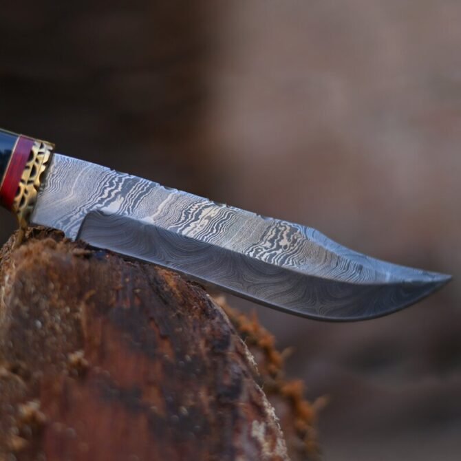 Vintage Damascus Steel Knife | Custom Handmade Damascus Hunting Camping Bowie Knife - Image 3