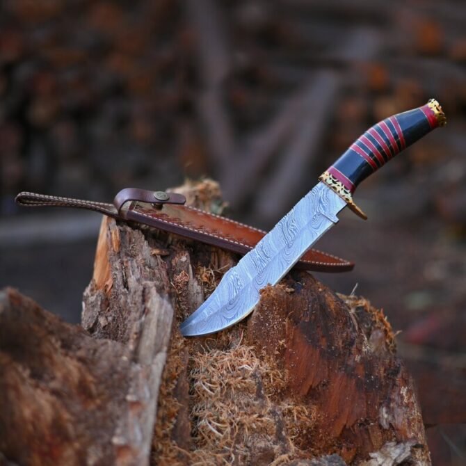 Vintage Damascus Steel Knife | Custom Handmade Damascus Hunting Camping Bowie Knife - Image 5