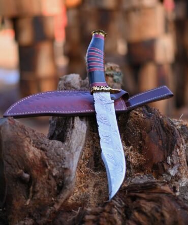 Vintage Damascus Steel Knife | Custom Handmade Damascus Hunting Camping Bowie Knife
