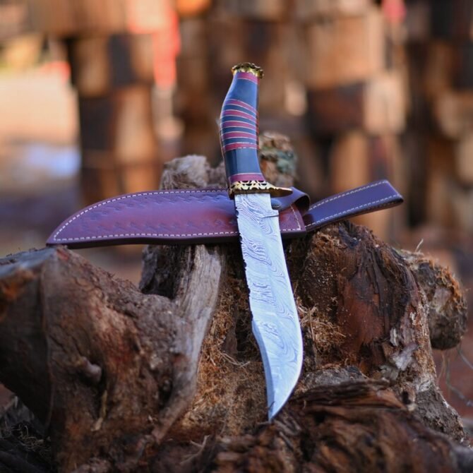 Vintage Damascus Steel Knife | Custom Handmade Damascus Hunting Camping Bowie Knife