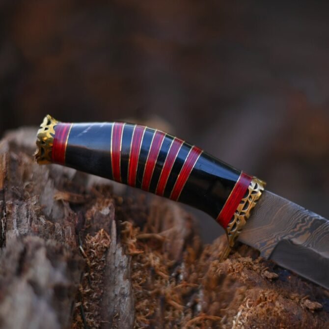 Vintage Damascus Steel Knife | Custom Handmade Damascus Hunting Camping Bowie Knife - Image 4