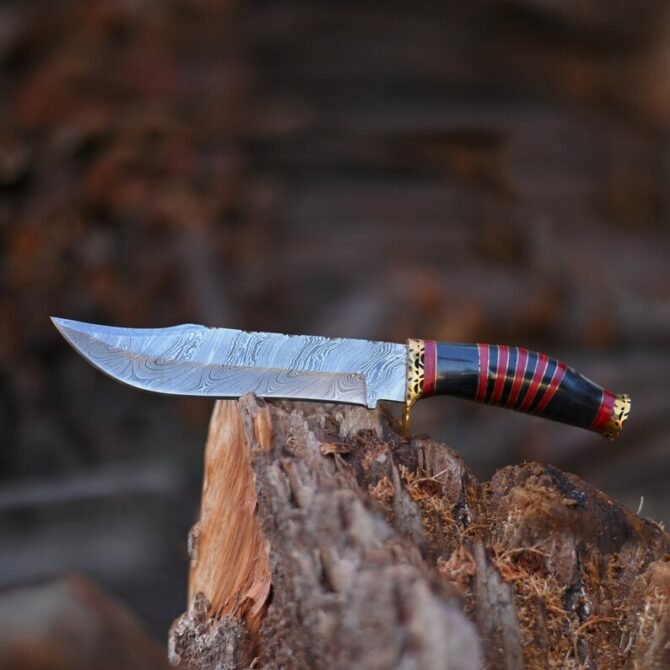 Vintage Damascus Steel Knife | Custom Handmade Damascus Hunting Camping Bowie Knife - Image 2