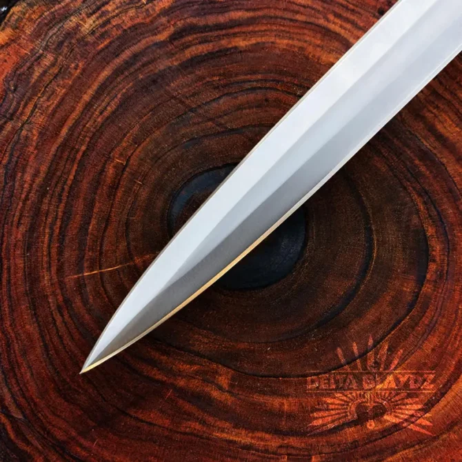 Arkansas Toothpick Knife | Handmade D2 Steel Double Edge Hunting Survival Knife with Leather Sheath - Image 5
