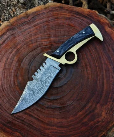 Walking Dead Knife: Replica Bowie Daryl Finger Guard Damascus Steel Knife With Brass