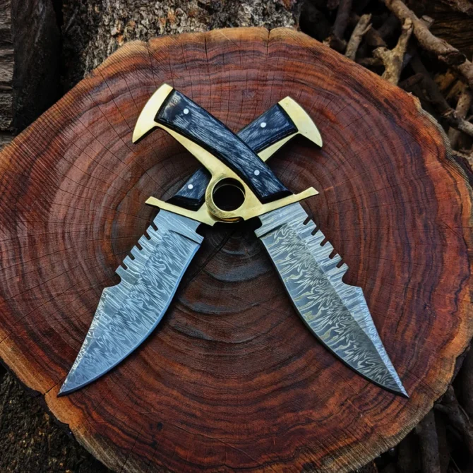 Walking Dead Knife: Replica Bowie Daryl Finger Guard Damascus Steel Knife With Brass - Image 10